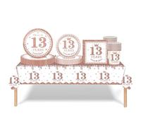 Set di stoviglie per feste per il 13°compleanno,oro rosa bianco,69 pezzi,decorazione per il 13° compleanno,ragazza ,tovagliolo,piatti di carta,tablecloth ,tazze di carta, lei 13° Decorazione da tavolo