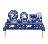 Set di stoviglie per feste per il 30°compleanno donne,uomini,69 pezzi in argento blu navy 30°compleanno decorazioni tovagliolo,piatti di carta,tablecloth,tazze di carta,30° compleanno regalo