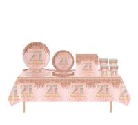 Set di stoviglie per feste per il 40°compleanno,oro rosa,69 pezzi,decorazione per il 40° compleanno,donne,tovagliolo,piatti di carta, tablecloth ,tazze di carta, lei e lui 40° Decorazione da tavolo