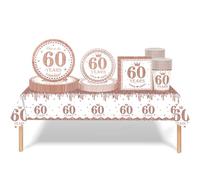Set di stoviglie per feste per il 60°compleanno,oro rosa bianco,69 pezzi,decorazione per il 60° compleanno, donne,tovagliolo,piatti di carta,tablecloth ,tazze di carta, lei 60° Decorazione da tavolo