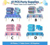Set di stoviglie per feste Stitch da 41 pezzi, serve 10 persone, include bicchieri e tovaglia, forniture per feste di compleanno per bambini rosa, campeggio, picnic, barbecue in giardino, decorazioni 