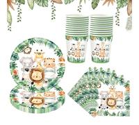 Set di stoviglie per il compleanno della giungla Safari, Piatti E Bicchieri Per Feste Di Compleanno Safari, Piatti Animali Giungla, Stoviglie per Feste a Tema Jungle per 20 Ospiti
