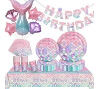 Set di stoviglie per la festa della sirena 94PCS Piatti di carta per la festa di compleanno della sirena Tazze e tovaglioli Tovaglia Banner palloncini Decorazione di compleanno della sirena per