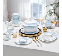 Set di stoviglie Premium Bone China, motivo paesaggistico blu sfumato, resistente ai graffi, perfetto for l'uso quotidiano, cene e occasioni speciali(60pcs)