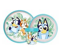 Set di stoviglie riutilizzabile per bambini bicolore - Set composto da 3 pezzi: Piatto, ciotola e bicchiere per bambini e bebé con base antiscivolo - Senza BPA (per BLUEY)