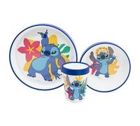 Set di stoviglie riutilizzabile per bambini bicolore - Set composto da 3 pezzi: Piatto, ciotola e bicchiere per bambini e bebé con base antiscivolo - Senza BPA - STITCH