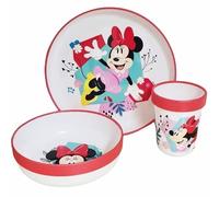 Set di stoviglie riutilizzabile per bambini bicolore - Set composto da 3 pezzi: Piatto, ciotola e bicchiere per bambini e bebé con base antiscivolo - Senza BPA - MINNIE MOUSE TOPOLINA