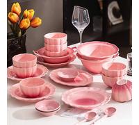 Set Di Stoviglie Servizio Piatti Rosa Servito Da Tavolo Colorato Servizio Di Piatti Moderni Piatto Portata Piatti Da Portata Piatti Pizza Ceramica Con Piatto Piano, Fondo,Dolce E Frutta(20pcs)