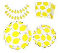 Set di stoviglie usa e getta per feste di compleanno, con piatti da tavola, tovaglioli e striscioni, per feste di frutta, picnic, matrimoni, baby shower, 20 ospiti (limone)