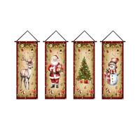Set Di Striscioni Natalizi - Decorazione Per Cartello Per Portico Natalizio Da 4 Pezzi | Bandiere Appese Alla Porta D'ingresso Con Babbo Natale, Pupazzo Di Neve E Alce Per Casa, Festa, Parete, Camera,