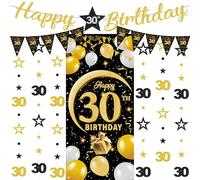 Set di striscioni per 30° compleanno, 9 pezzi, nero oro felice 30° compleanno, bandierine triangolari numero 30 cerchio puntino scintillio stella ghirlanda per feste trent'anni decorazione