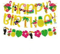 Set di striscioni per compleanno tropicale con fenicotteri hawaiani e ananas, striscione in carta con stampa in lamina dorata, resistente e infrangibile, adatto per spiaggia estiva, piscina, festa di