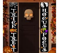 Set di striscioni riutilizzabili per portico di Halloween, 178 cm, decorazione "Dolcetto o scherzetto" e "Hocus Pocus" per interni ed esterni, casa, cortile e porta