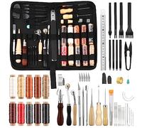 Set di strumenti in pelle, set da cucito in pelle, strumento da cucito in pelle con filo cerato a 10 colori, strumenti di punzonatura a punta, punzone in pelle, ago da cucito, punteruolo da cucito