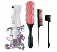 Set di strumenti per acconciatura 1/3/4/5/6/7 pezzi con spazzola, flacone spray, bottiglia d'acqua trasparente, pettine a coda di topo, spazzola per il controllo dei bordi, adesivi carini fai-da-te (s