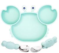 Set di strumenti per bambini piccoli per imparare a mangiare da soli, con piatto con divisori in silicone con ventosa, forchetta e cucchiaio, adatti per la maggior parte dei vassoi dei seggioloni