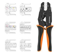 Set di strumenti per crimpatura, pinza per cavi a cricchetto, crimpatrice per terminali elettrici con 6 teste per cambio rapido, termorestringente/isolato/nudo/puntali/crimpare a vanga/terminali a