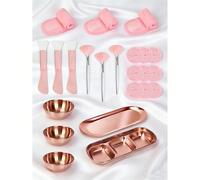 Set di strumenti per maschere facciali da 4-24 pezzi, ciotola di miscelazione in acciaio inossidabile, vassoio, vassoio diviso color oro rosa, strumenti per miscelare e applicare maschere, include 3 c