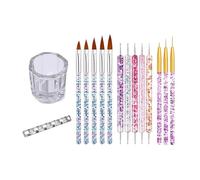 Set di strumenti per nail art, tra cui 5 strumenti per punteggiare, 3 pennelli per strisce, 5 pennelli per nail art, 1 porta pennello, 1 bicchiere di cristallo per unghie. Regalo ad un amico o per te