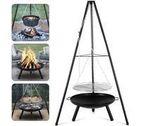 Set di supporti per braciere da campeggio, ciotola per braciere, treppiede, set di supporti per barbecue all'aperto, bruciatore riscaldatore regolabile H 152 cm, facile da trasportare