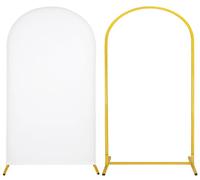 Set di supporto per arco in metallo e copertura, 1 sfondo bianco in spandex con 1 cornice ad arco per matrimonio per feste, compleanni, baby shower, banchetti nuziali (2 m)