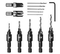 Set di svasatrici per legno 7 Pezzi, punta trapano svasatura legno compatibile rotativo, punte da trapano per smussati regolabili con esagono da 1/4", punte trapano per svasature su fori per lavabo