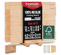 Set di taglieri in bambù con supporto, 3 pezzi tagliere per salumi e blocco da macellaio con manico, veramente senza colla, non tossico, in legno, set regalo da cucina Homish