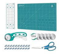 Set di taglierine rotanti - Kit per trapuntatura con taglierina per tessuto da 45 mm, 5 lame rotanti extra, tappetino da taglio autorigenerante A2, righello acrilico e clip da cucito, forbici, ideale