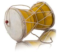 Set di tamburi a mano, in legno e pelle, stile classico indiano folk Dumroo Damroo Damaru, a percussione, decorativo, da collezione, strumenti musicali del mondo (giallo)