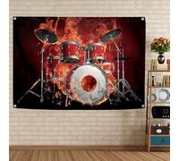 Set di tamburi brucianti da parete poster e stampe su tela arazzo rock star tema banner rivetto metallo bandiera garage band decorazione festa di compleanno sfondo musica metallo decorazione per la