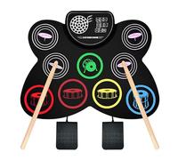 Set di Tamburi Elettronici, Tamburo Elettronico a 9 Tamburi con Jack e Altoparlanti per Cuffie, Tamburi a Roll-up Ricaricabile Portatile con Pedali e Bacchette, 10h Gioco di Gioco