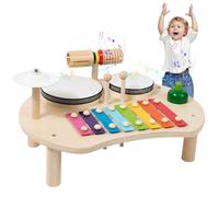 Set di tamburi per bambini 5 in 1 Giocattoli musicali educativi per bambini arrotondati in legno con slot per riporre strumenti musicali per illuminanti sicuri per, jour de Pâques