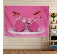 Set di tamburi rosa Poster da parete e stampe su tela arazzo Rock star tema banner rivetto metallo bandiera garage band decorazione festa di compleanno sfondo musica metallo arredamento casa 13,9 x