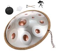 Set Di Tamburo In Acciaio Handpan Con Morbida Borsa Handpan, 2 Bacchette Handpan, Supporto Handpan E Panno Antipolvere - 22 Pollici 12 Note 430Hz/440Hz Re Minore Professionale Handpan(Goldeneye,432HZ)