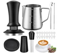 Set di tamper per caffè da 51 mm, 22 pezzi, set di accessori da barista con brocca per schiuma, tamper, cucchiaio, tamper tappetino, mescolatore per caffè, penna e stencil decorativi per macchina