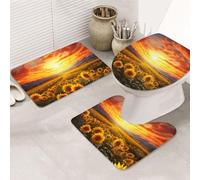 Set di tappeti da bagno 3 pezzi tappetino da bagno ultra assorbente antiscivolo tappeti da bagno da sogno tramonto di un campo di girasoli tappetini da doccia morbido tappeto da doccia a forma di U