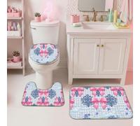 Set di tappeti da bagno con fiocco, 3 pezzi, fantasioso, giocoso con nuvole floreali, nessuno pesca, college dormitorio, set di tappeti da bagno essenziali per vasca da bagno, doccia, decorazione