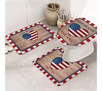 Set di tappeti da bagno in 3 pezzi, tappetino da bagno, bandiera del giorno dell'indipendenza, stelle dell'amore, Dio benedica gli Stati Uniti, venature del legno, ultra morbido, antiscivolo, tappet