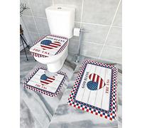 Set di tappeti da bagno in 3 pezzi, tappetino da bagno, bandiera del giorno dell'indipendenza, stelle dell'amore, Dio benedica gli USA, plaid blu rosso, tappetino ultra morbido e copertura per v a