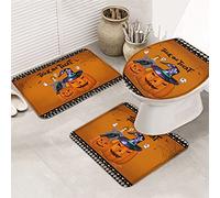 Set di tappeti da bagno in 3 pezzi Tappetino da bagno Dolcetto o scherzetto Cappello da strega Smorfia Zucca Simpatico fantasma Scozzese nero Arancione Boo! Tappetino per contorno ultra morbido e co