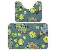 Set di tappeti da bagno in velluto corallo con racchette e palline da tennis, 2 pezzi, 15,7"x23,6" antiscivolo e assorbente per bagno, a, cucina - Set di tappetini da bagno morbidi a forma di U, ad