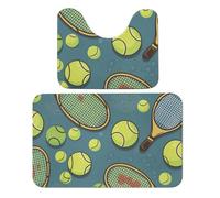 Set di tappeti da bagno in velluto corallo con racchette e palline da tennis, 2 pezzi, 19,7"x31,5", antiscivolo e assorbente, per bagno, a, cucina - Set di tappetini da bagno morbidi a forma di U, a