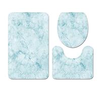 Set di Tappeti da Bagno Tappetino da Bagno Antiscivolo in Memory Foam Copriwater Set da 3 Pezzi, Tappeto con Profilo a U in Flanella Marmo Modello 3D, Zerbino, Copertura (Blu,40×60 cm 3PCS)