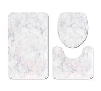Set di Tappeti da Bagno Tappetino da Bagno Antiscivolo in Memory Foam Copriwater Set da 3 Pezzi, Tappeto con Profilo a U in Flanella Marmo Modello 3D, Zerbino, Copertura (Bianco,40×60 cm 3PCS)