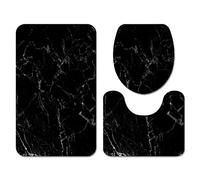 Set di Tappeti da Bagno Tappetino da Bagno Antiscivolo in Memory Foam Copriwater Set da 3 Pezzi, Tappeto con Profilo a U in Flanella Marmo Modello 3D, Zerbino, Copertura (Nero,60×90 cm 3PCS)