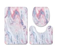 Set di Tappeti da Bagno Tappetino da Bagno Antiscivolo in Memory Foam Copriwater Set da 3 Pezzi, Tappeto con Profilo a U in Flanella Marmo Modello 3D, Zerbino, Copertura (Rosa,50×80 cm 3PCS)