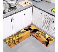 Set di Tappeti da Cucina 2 pezzi Africa Donne, Tappeti da Cucina Lavabili Antiscivolo, Tappetini Arancia dorata Tradizione Cultura per Sala da Pranzo, Lavandino, Lavanderia, 43x75cm+43x150cm