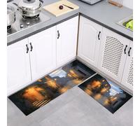Set di Tappeti da Cucina 2 pezzi Antichi Borghi Strade, Tappeti da Cucina Lavabili Antiscivolo, Tappetini Grigio Blu Edifici Paesaggi per Sala da Pranzo, Lavandino, Lavanderia, 43x75cm+43x150cm