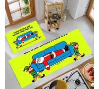 Set Di Tappeti Da Cucina 2 Pezzi Con Passatoia Poster Natalizi Umoristici | Set Di Tappetini Da Cucina Lavabili Babbo Natale Gli Elfi Divertenti,Zerbino Antiscivolo Giallo-Verde Per Interni Lavanderia