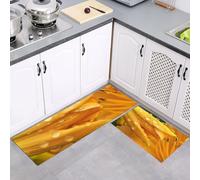 Set di Tappeti da Cucina 2 pezzi Petali Emerocallide Gocce Pioggia, Tappeti da Cucina Lavabili Antiscivolo, Tappetini Giallo Naturali per Sala da Pranzo, Lavandino, Lavanderia, 40x60cm+40x120cm
